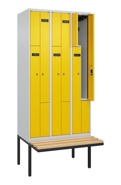C+P Z-Spind Evolo PLUS, Bank, 6 Fächer, 2120x900x815mm, 7035/1023, Zylinderschloss, Sitzfläche Holz, 0490437-306 S10025