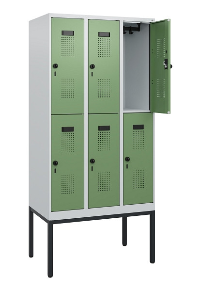 C+P Doppelstock-Spind Evolo PLUS, Gestell, 6 Fächer, 1950x900x500mm, 7035/6011, Drehriegel, 0493305-30 S10010