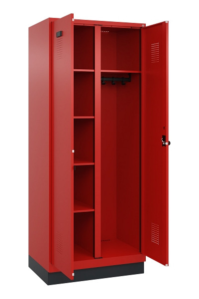 C+P Wäsche-/Garderobenspind Evolo PLUS, mit Sockel, 2 Abteile, 1950x800x500mm, 3, Frontfarbe RAL 3020 Verkehrsrot, Drehriegel, 049620-22 S10025