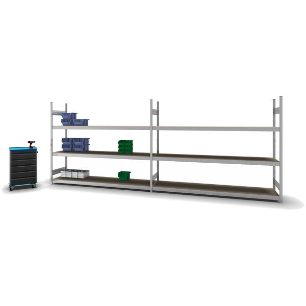 hofe Großfach-Grundregal, 2000x600x2500 mm, 3 Fachebenen, Spanplatte verzinkt, 350 kg Fachlast, 1200 kg Feldlast, zweiseitige Bedienung, GZG20625S