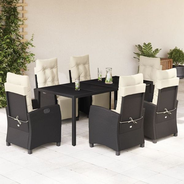 vidaXL 7-teilig Garten-Essgruppe mit Kissen Schwarz Poly Rattan, 3212886