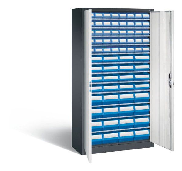 C+P Magazinschrank Serie 13, H1980xB1000xT420mm, Farbe: Schwarzgrau / Lichtgrau, Muldengriff, 133144-28 S10042