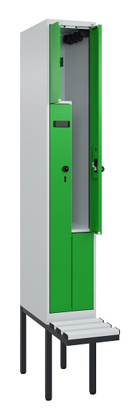 C+P Z-Spind Evolo PLUS, Bank, 2 Fächer, 2120x300x815mm, 7035/6037, Drehriegel, Material Sitzfläche Kunststoff, 0490437-102 S10065