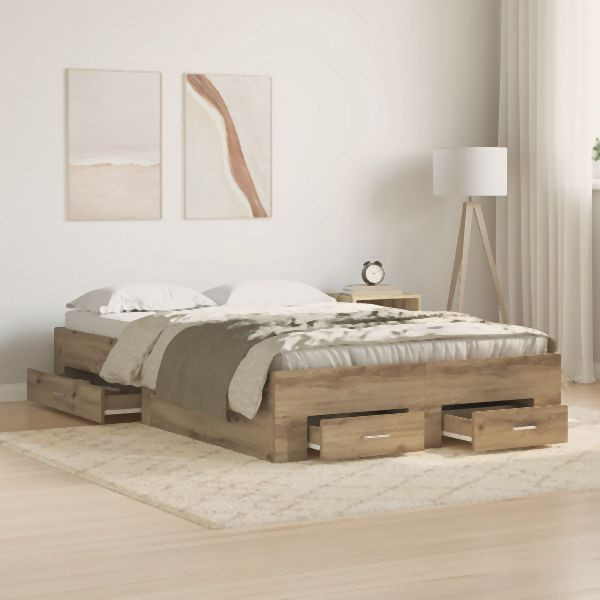 vidaXL Bettgestell mit Schubladen Artisan Eiche 120x200 cm Holzwerkstoff, 3333970