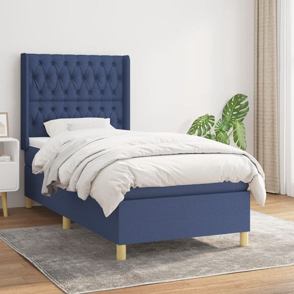 vidaXL Boxspringbett mit Matratze Blau 90x200 cm Stoff, 3132207