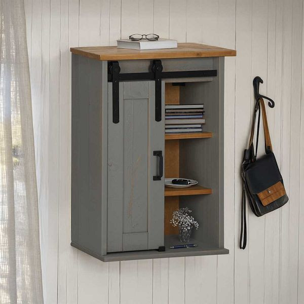 vidaXL Hängeschrank HALDEN mit Schiebetür Grau 49x22,5x70 cm Kiefer, 4018439