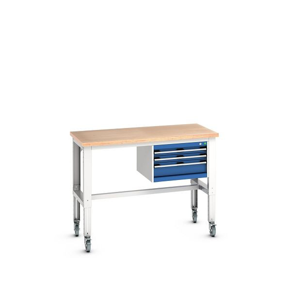 bott cubio Werkbank mobil mit Hängeschrank 3 Schubladen, Multiplex, höhenverstellbar, BxTxH: 1500x750x840-1140mm, Multiplex RAL 7035/5010, 41003539.11V