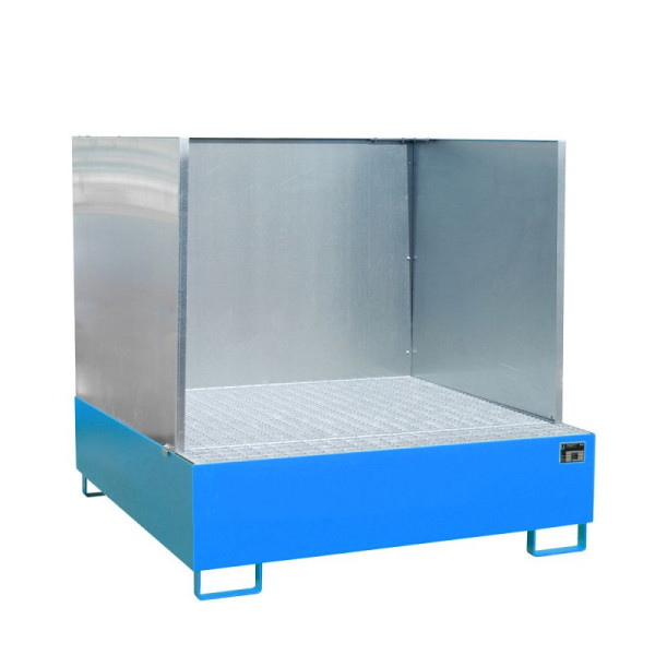STEIN HGS Auffangwanne AW/SW, mit Spritzschutzwand, 450 Liter, RAL 5012 lichtblau, Gesamthöhe 1360 mm, lackiert, 4 x 200 Liter Fass, 79189.0021