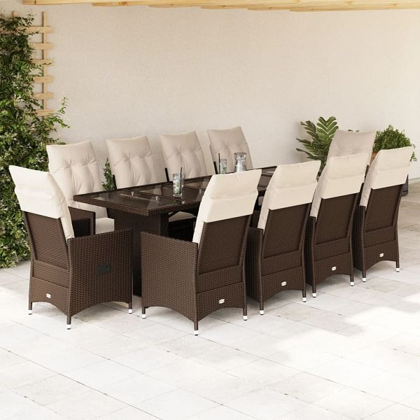 vidaXL 11-teilig Garten-Bistro-Set mit Kissen Braun Poly Rattan, 3277245