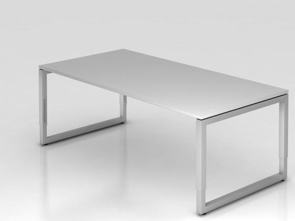 Hammerbacher Schreibtisch O-Fuß eckig 200x100cm Grau, Rechteckform mit schwebender Tischplatte, VRS2E/5/S