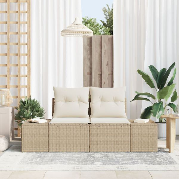 vidaXL 2-Sitzer Garten Sofa mit Stauraum & Kissen Beige Poly Rattan, 42006806