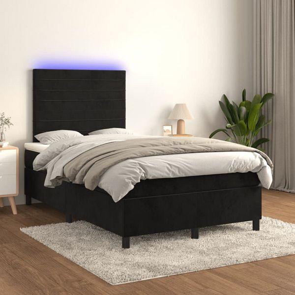 vidaXL Boxspringbett mit Matratze & LED Schwarz 120x200 cm Samt, 3136175