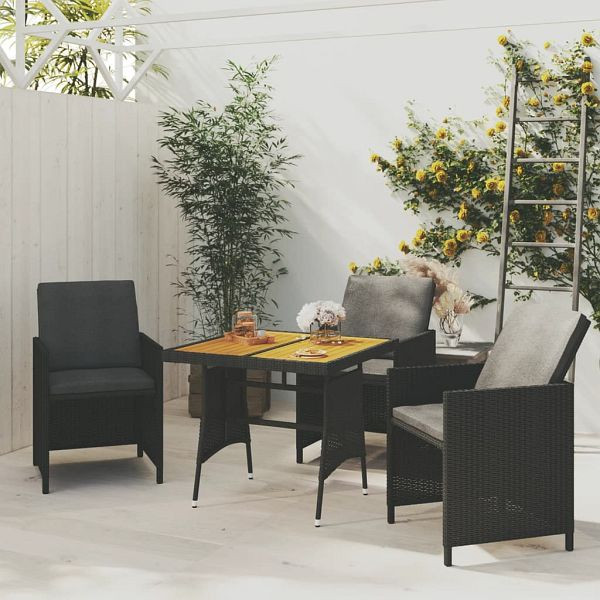 vidaXL Gartentisch Schwarz 70x70x72 cm Poly Rattan & Massivholz Akazie, 318692