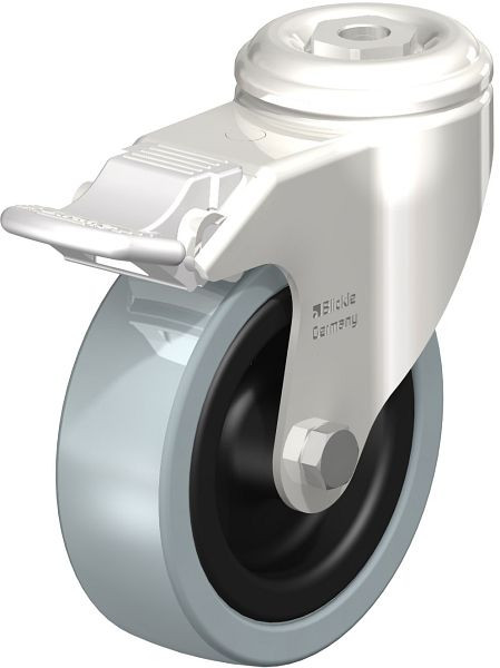 Blickle LKRXA-VPA 101G-11-FI Edelstahl-Apparate-Lenkrolle mit Rückenloch & Feststeller, Vollgummi, Grau, 411454