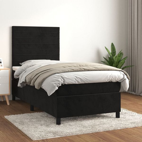 vidaXL Boxspringbett mit Matratze Schwarz 90x190 cm Samt, 3143057