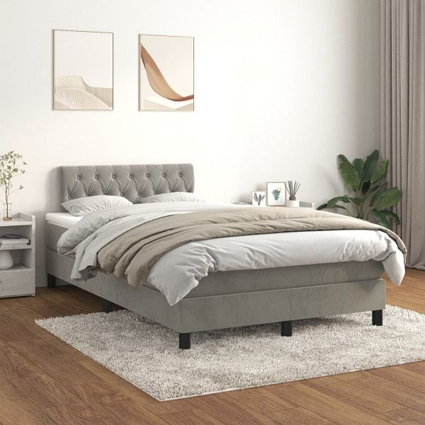vidaXL Boxspringbett mit Matratze Hellgrau 120x200 cm Samt, 3141473