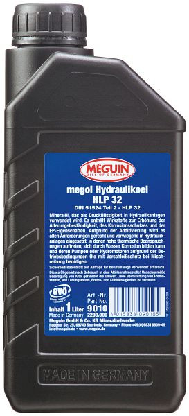 Meguin Hydrauliköl HLP 32, Kanister Kunststoff, VE: 1 Liter, 9010