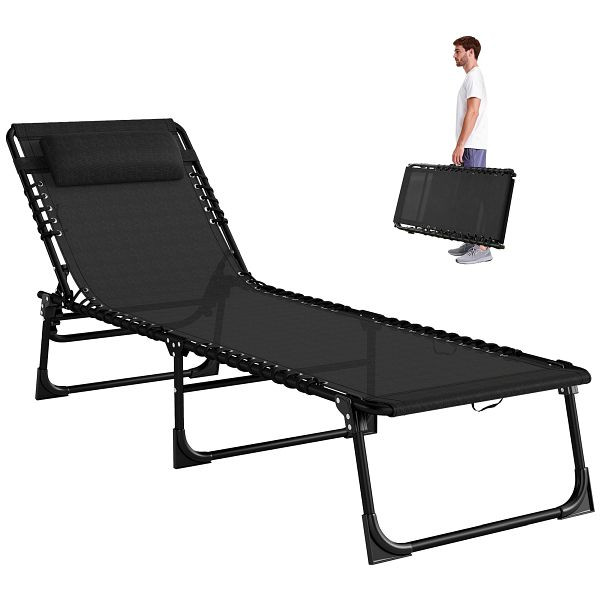 Outsunny Sonnenliege, klappbar, atmungsaktiver Bezug, Metallrahmen, 197 x 58 x 76 cm, Schwarz, 84B-206BK