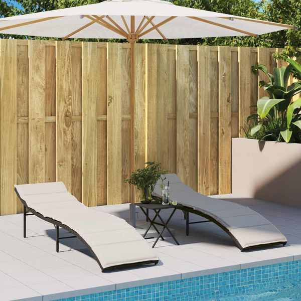 vidaXL Sonnenliegen 2 Stück mit Auflagen Schwarz Poly Rattan, 3277301