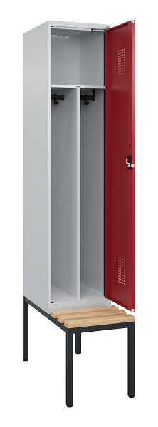 C+P Spind Evolo PLUS, 1 Abteile, 2120x400x815mm, 7035/3003, Haken 4, Zylinderschloss, Sitzfläche Buche-Hartholz, Sitzbank, Trennwand, 0490507-12F S10031