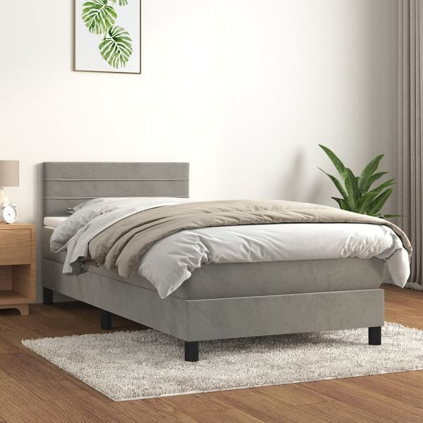 vidaXL Boxspringbett mit Matratze Hellgrau 90x200 cm Samt, 3141341