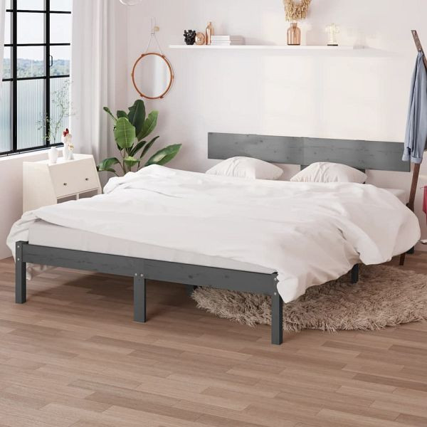 vidaXL Massivholzbett Grau Kiefer 200x200 cm, 810169, 8720286763308
