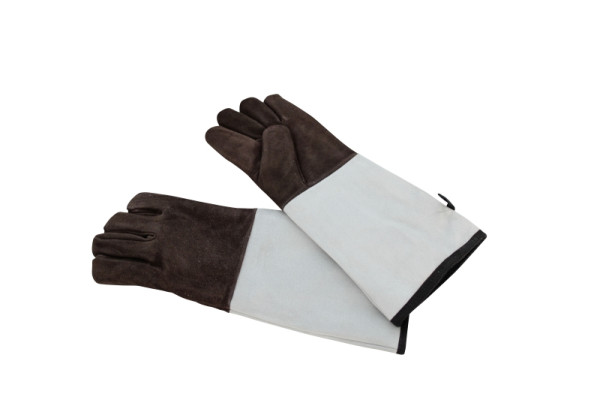 Schneider Leder Backhandschuhe 250 °C 5-Finger, 450 mm, braun, mit Stulpe grau, VE: 1 Paar, 310023