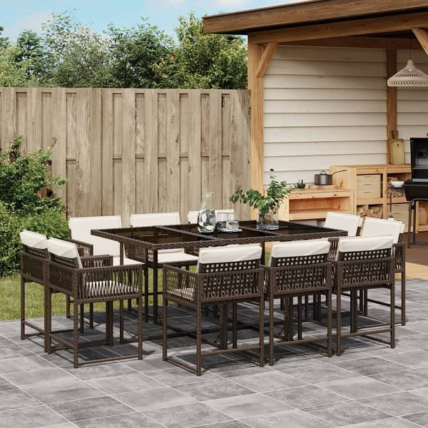 vidaXL 11-teilig Garten-Essgruppe mit Kissen Braun Poly Rattan, 3211569