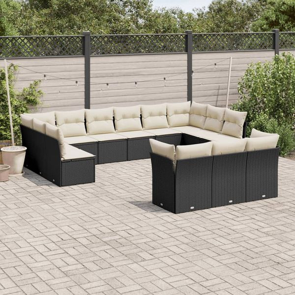 vidaXL 13-teilig Garten-Sofagarnitur mit Kissen Schwarz Poly Rattan, 3218446