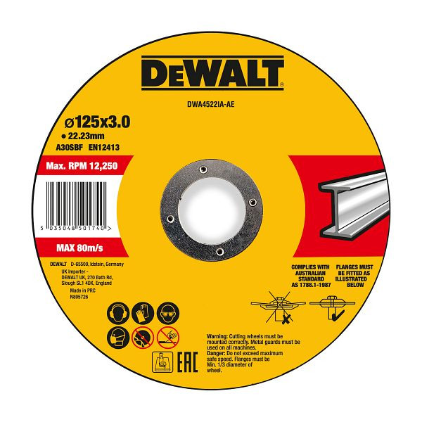 DeWalt High Performance Trennscheibe 125x3x22,23 mm Metall Typ 42 (gekröpft), VE: 25 Stück, DWA4522IA-AE