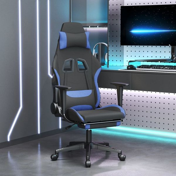 vidaXL Gaming-Stuhl mit Massage & Fußstütze Schwarz und Blau Stoff, 345507