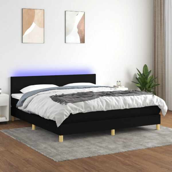 vidaXL Boxspringbett mit Matratze & LED Schwarz 180x200 cm Stoff, 3133575