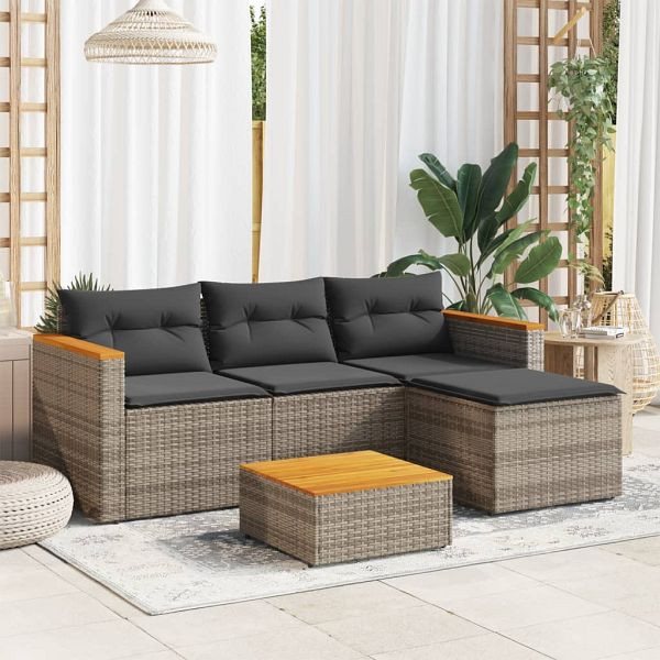 vidaXL 3-teilig Garten-Sofagarnitur mit Kissen Grau Poly Rattan, 365827