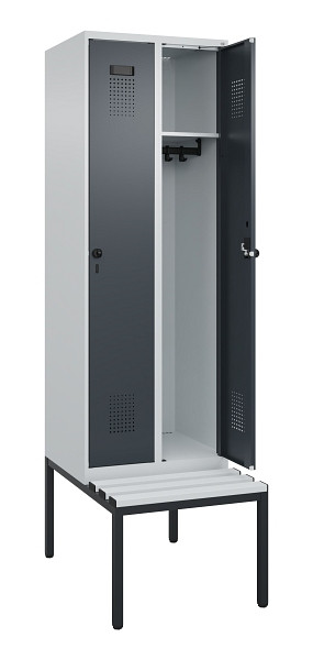C+P Spind Evolo PLUS, 2 Abteil, 2120x600x815mm, 7035/7016, Drehriegel, Sitzfläche Kunststoff, Sitzbank, 0490507-20 S10066