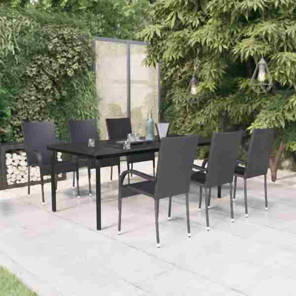 vidaXL 7-tlg. Garten-Essgruppe Schwarz, 3099381, 8720286913550