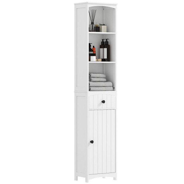HOMCOM Badezimmerschrank mit 3 Regalen, 1 Schublade, robust, MDF, Weiß, 834-077V92WT