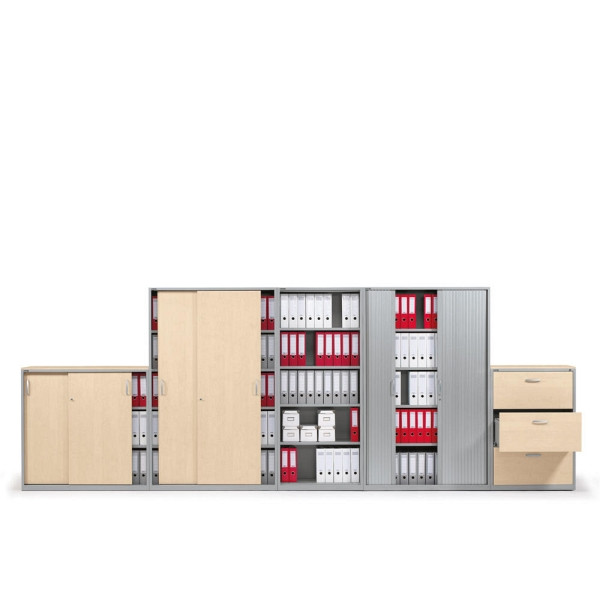 Deskin Schiebetürenschrank CONCEPT LINE, Ahorndekor, Korpus Metall Alusilber, B 1200 x H 1900 x T 420 mm, 270274