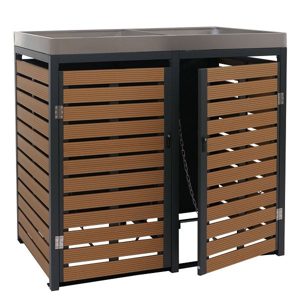 Mendler 2er Mülltonnenverkleidung HWC-K14, Mülltonnenbox mit Pflanzkasten, 124x134x84cm WPC Edelstahl 79kg, Teak-Optik, 87632+87633