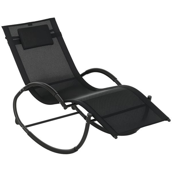 Outsunny Schaukelstuhl Gartenstuhl Liegestuhl, inkl. Kopfstütze, 155 cm x 61cm x 88 cm, Schwarz, 84A-120V01BK