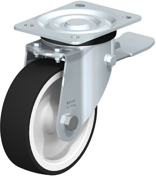 Blickle L-POTH 150G-ST Stahlblech-Lenkrolle, mittelschwere Ausführung, mit Anschraubplatte & Feststeller, Thermoplastisches Polyurethan, Grau, 51334