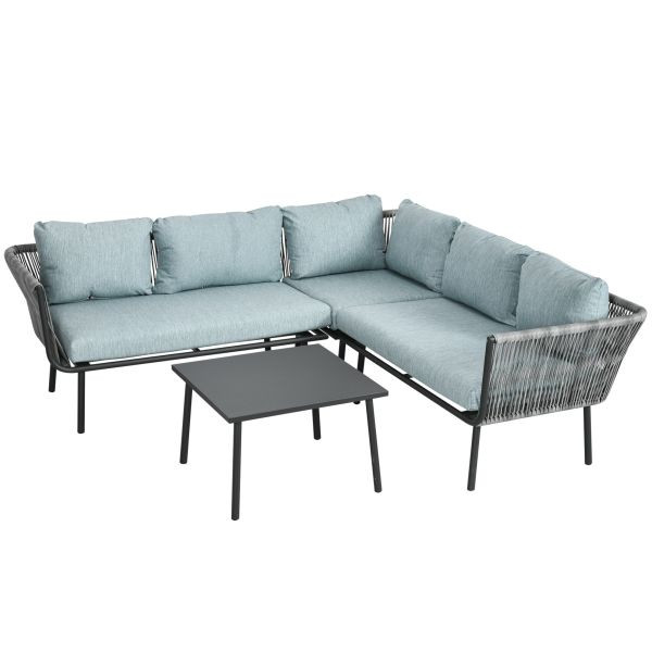 Outsunny Rattan Gartenmöbel-Set für 4 Personen Sitzgarnitur mit Kissen für Balkon Alu Grau, 860-275V00GY