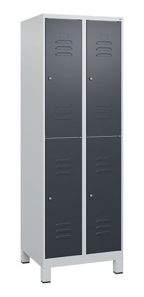 C+P Doppelstöckiger Spind Classic PLUS, Füße, 2 Abteile, 1800x600x500mm, 7035/7016, Zylinderschlösser, 0803107-20 S10023