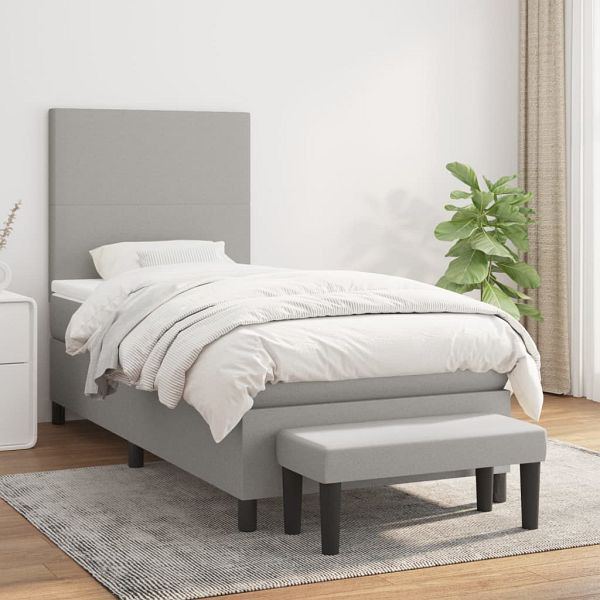 vidaXL Boxspringbett mit Matratze Hellgrau 90x190 cm Stoff, 3136397