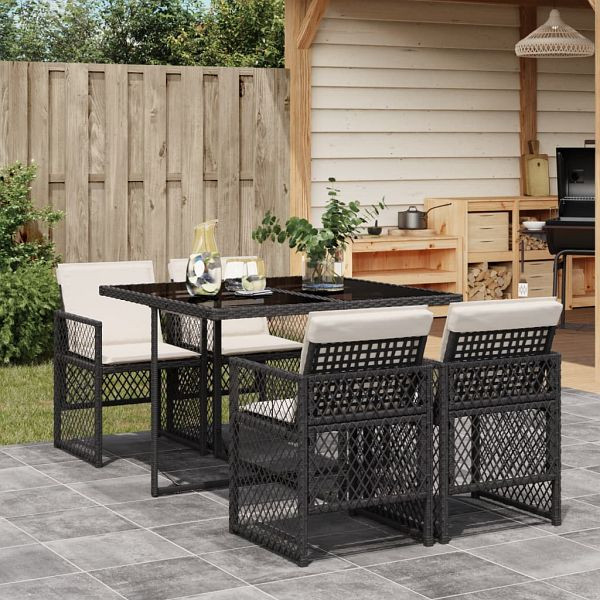 vidaXL 5-teilig Garten-Essgruppe mit Kissen Schwarz Poly Rattan, 3210714