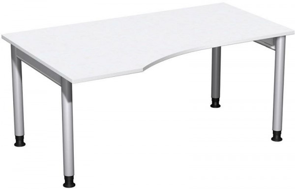 geramöbel PC-Schreibtisch links höhenverstellbar, 1600x1000x680-820, Weiß/Silber, N-657312-WS