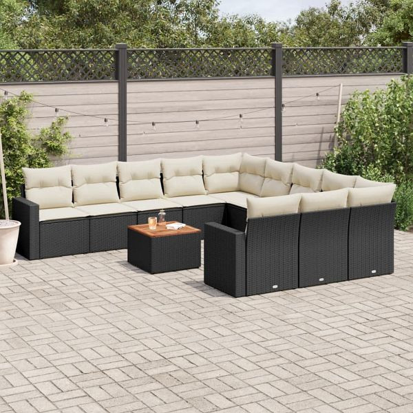 vidaXL 12-teilig Garten-Sofagarnitur mit Kissen Schwarz Poly Rattan, 3256679