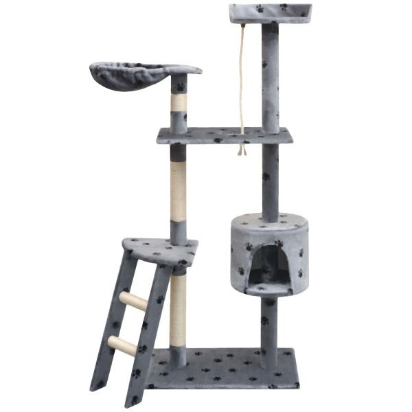 vidaXL Katzen-Kratzbaum 150 cm Pfoten-Aufdruck Grau, 170486