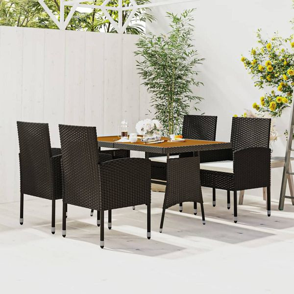 vidaXL 5-teilig Garten-Essgruppe Poly Rattan Schwarz, 3120098