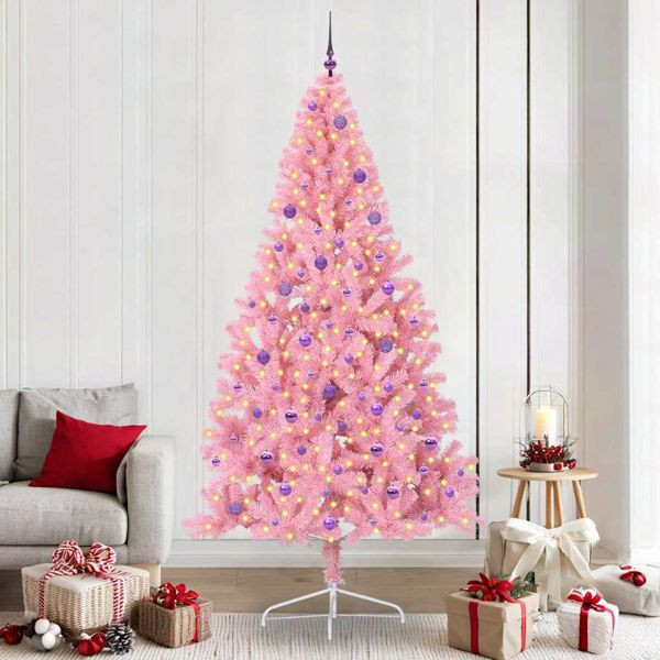 vidaXL Künstlicher vorbeleuchteter Weihnachtsbaum Rosa 240 cm PVC, 3397108