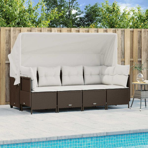 vidaXL 5-tlg. Garten-Sofagarnitur mit Kissen Braun Poly Rattan, 3261528